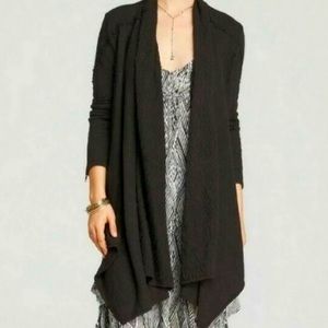 Free People Black Draped Open Front Cardigan